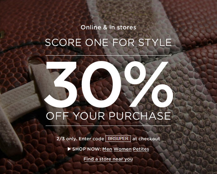 Banana Republic Super Bowl Sunday Sale - 30 Off Your Purchase (Feb 3 Only)