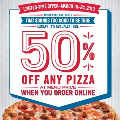 Domino's Pizza 50 Off Any Pizza Online Promo Code (March 18-24)