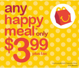 McDonalds $3.99 for Any Happy Meal