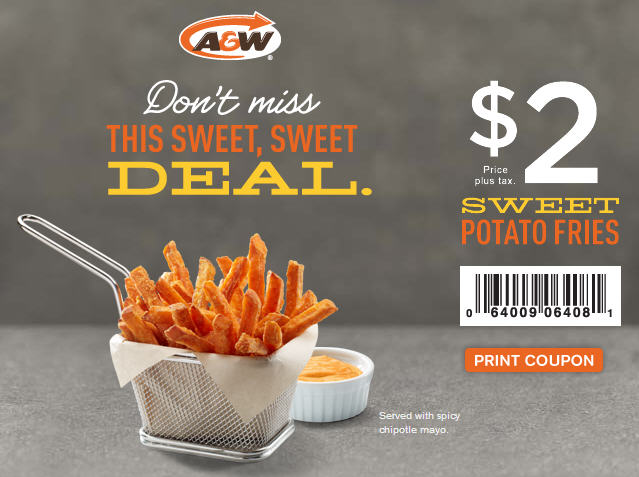 A&W $2 Sweet Potatoe Fries Coupon (Until May 31)