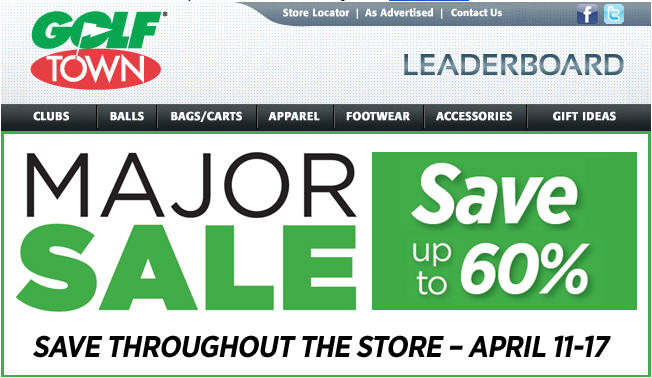 Golf Town Major Sale Save up to 60 Off Throughout the Store (April 11-17)