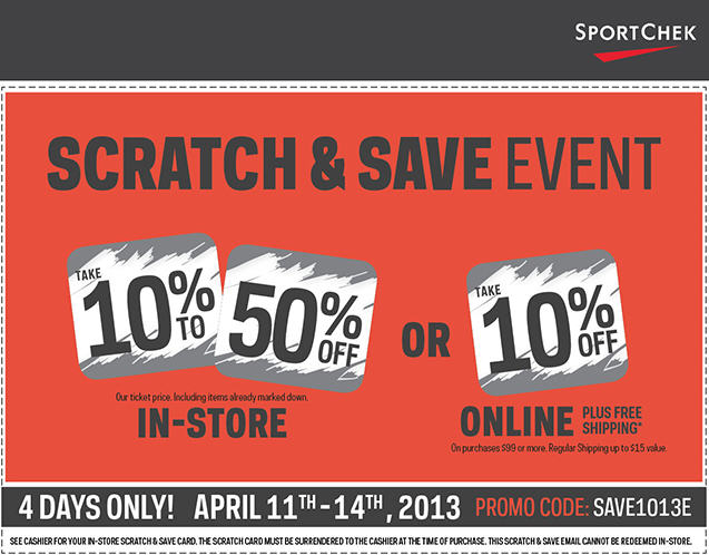Sport Chek Scratch and Save Event - Save 10 to 50 Off (April 11-14)
