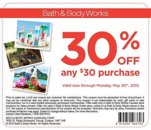 Bath & Body Works 30 Off Any $30 Purchase Coupon (Until May 20)