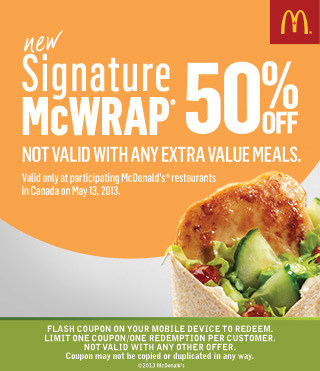 McDonalds 50 Off Signature Wrap with Mobile Coupon (May 13 Only)