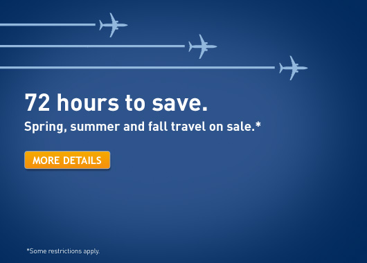 WestJet 72 Hours to Save on Spring, Summer & Fall Travel (Book by May 16)