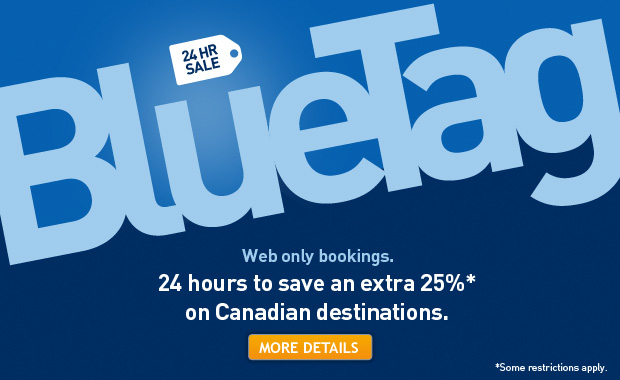WestJet Blue Tag Sale - Extra 25 Off Canadian Destinations (Book by May 31)