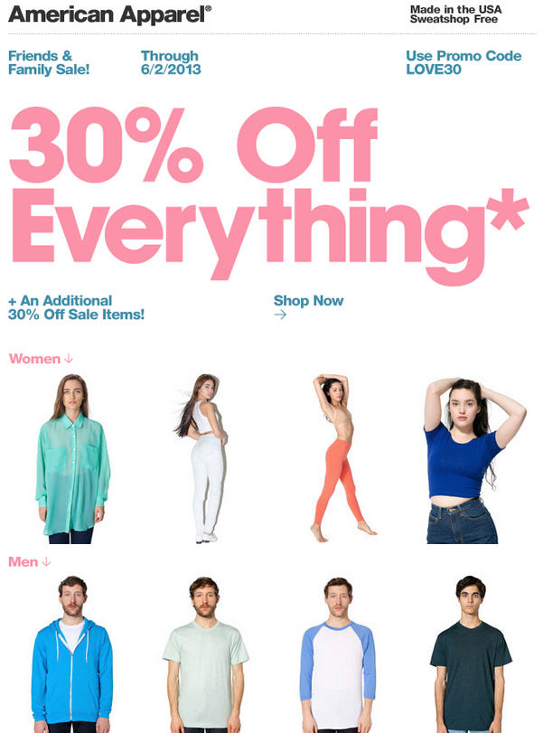 American Apparel Friends & Family Sale - 30 Off Everything (Until June 2)