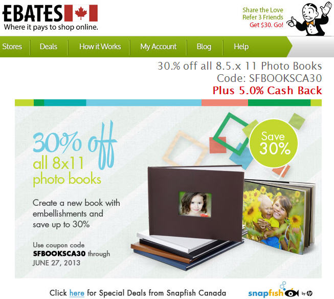 Ebates 30 Off 8x11 Photo Books at Snapfish Canada + 5 Cash Back
