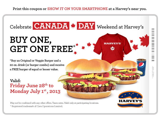 Harveys Canada Day BOGO Coupon (June 28 - July 1)