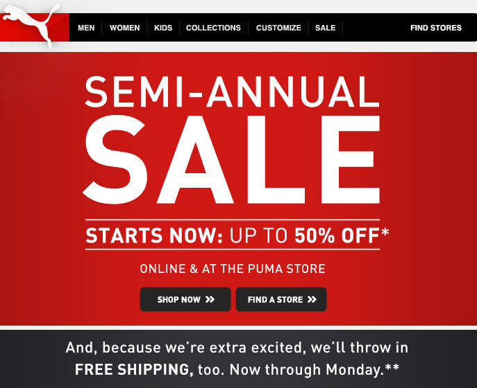 PUMA Semi-Annual Sale - Save up to 50 Off + Free Shipping (Until June 24)