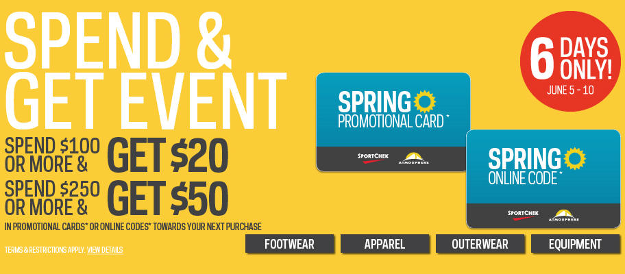 Sport Chek Spend & Get Event - Get a $20 or $50 Promotional Card (June 5-10)
