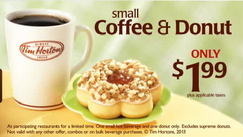 Tim Hortons Small Coffee & Donut for only $1.99