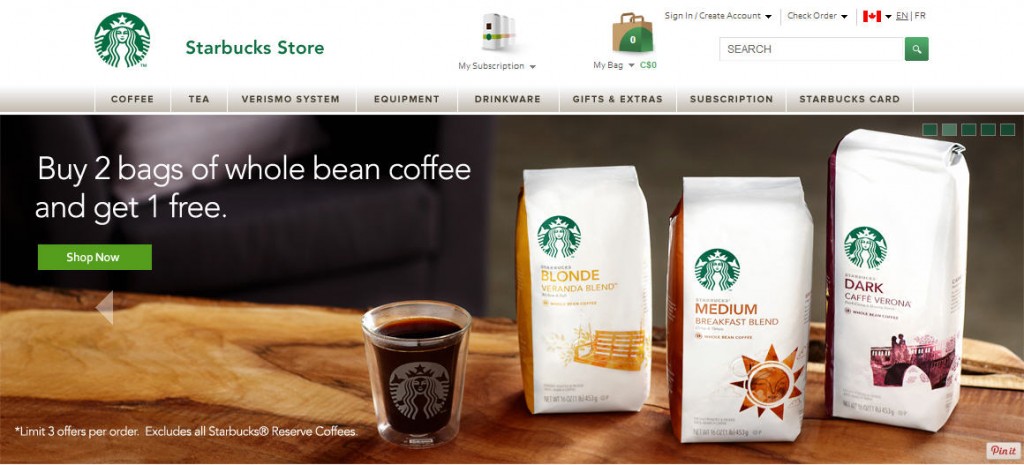 Starbucks Store Buy any 2 Bags of Whole Bean Coffee, Get 1 Bag Free (Until Aug 31)