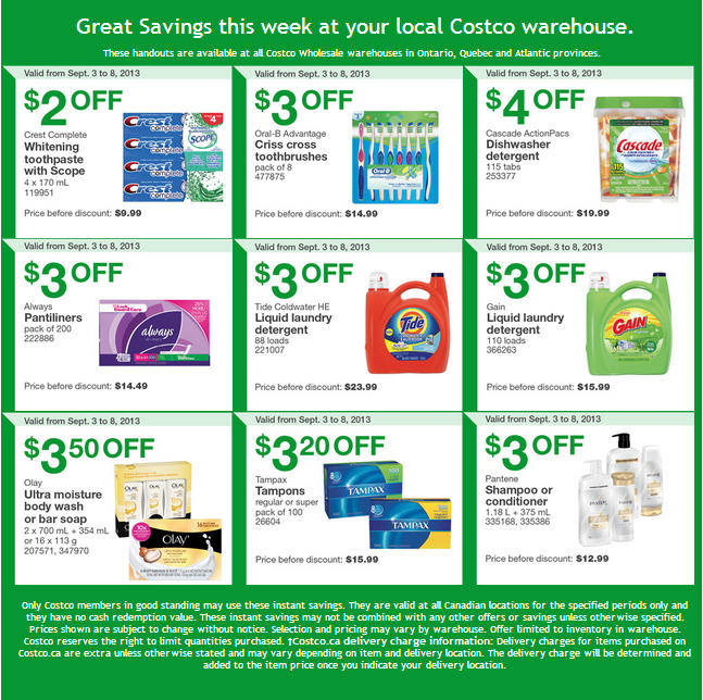 Costco Weekly Handout Instant Savings Coupons EAST (Sept 3-8)