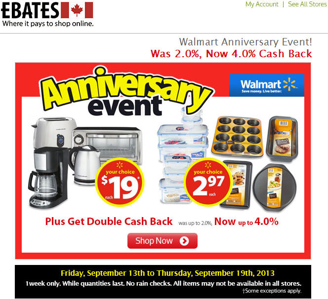 Walmart Anniversary Event + Get Double Cash Back on Ebates (Until Sept 19)