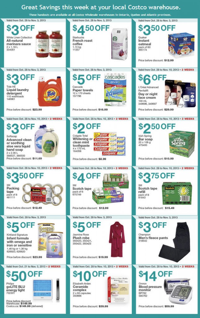 Costco Weekly Handout Instant Savings Coupons EAST (Oct 28 - Nov 3)