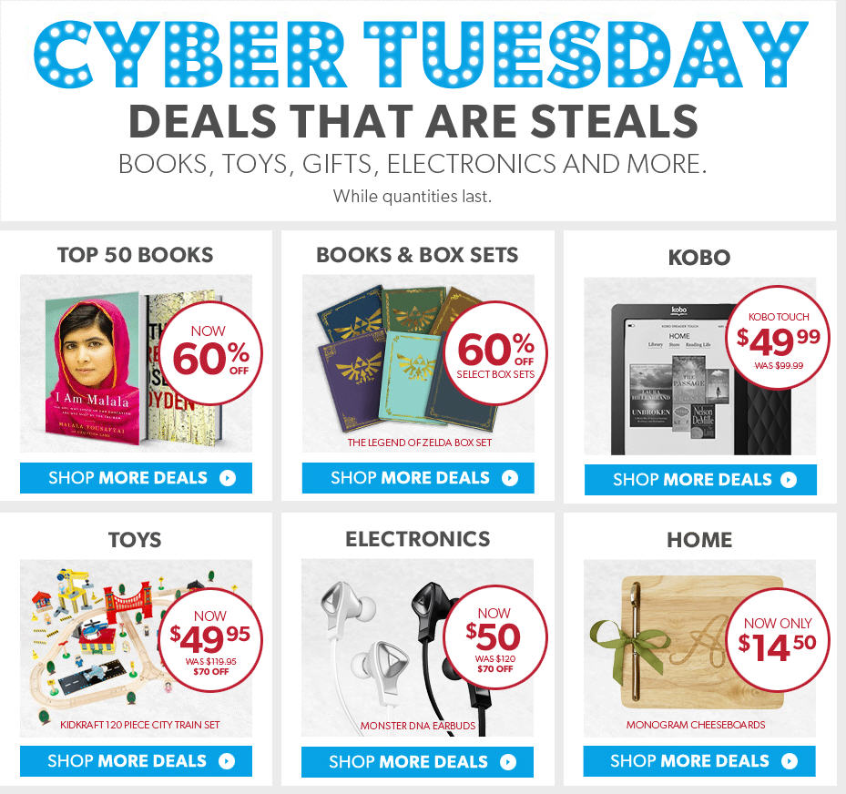 Chapters Indigo Cyber Tuesday - Deals that are Steals