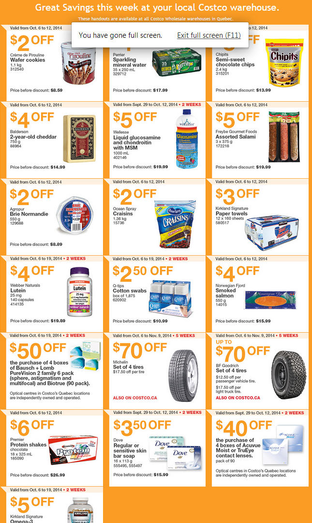 Costco Weekly Handout Instant Savings Coupons Quebec (Oct 6-12)
